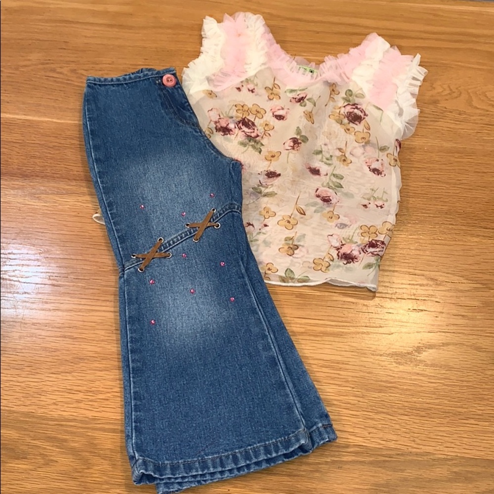 LITTLE MASS~Sz 4 Bedazzled Jeans & Floral Tank Top
